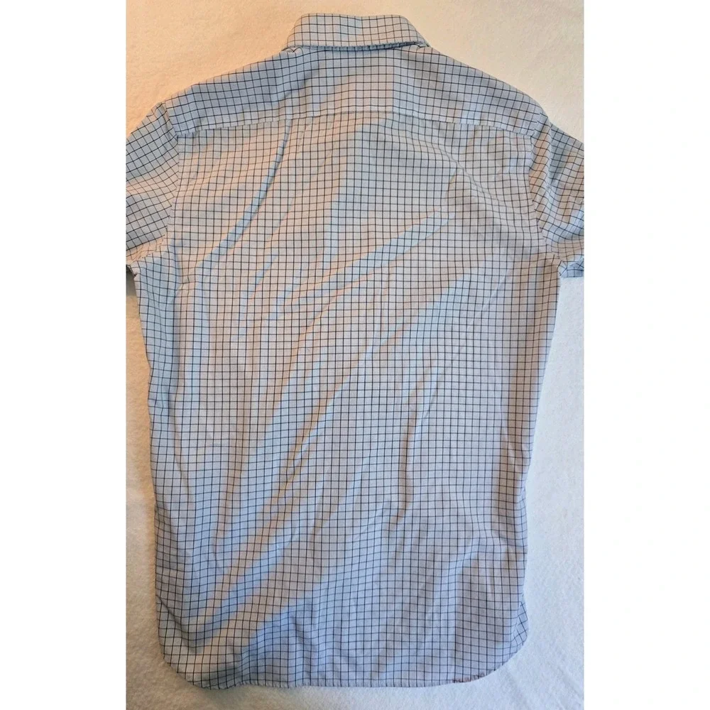 Banana Republic Mens Medium Blue Plaid Button Front Shirt Non-Iron Slim Fit